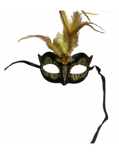 Maska-Venetian Mask Yellow with Yellow Stone and Feather