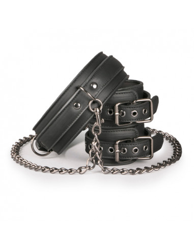 Kajdanki-Leather Collar With Handcuffs